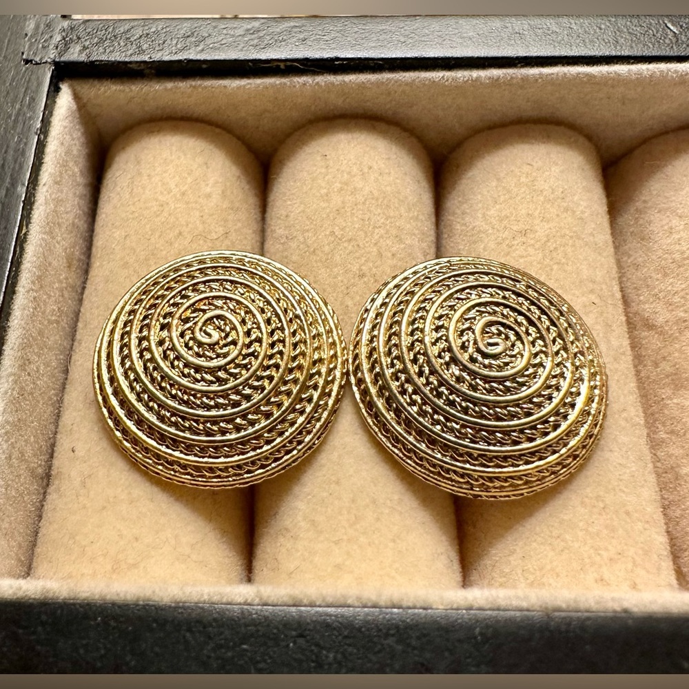 Vintage Avon Button scroll dome pierced earrings Gold tone